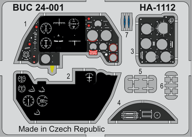1/24 skala Hispano HA-1112 M1L Buchon farget instrument panel